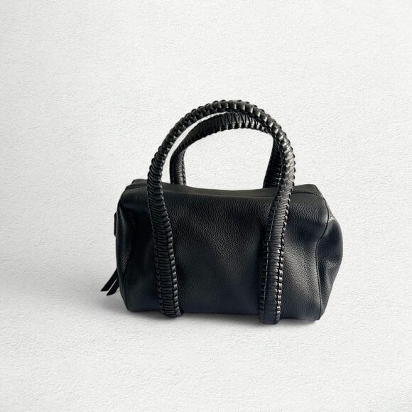 Callista Handbags - Callista Mini Top Handle Bowling Bag in Black Grained Leather